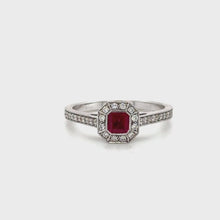 Load and play video in Gallery viewer, 18ct White Gold Asscher Cut Ruby And Diamond Ring
