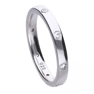 Silver Band Ring With Cubic Zirconia