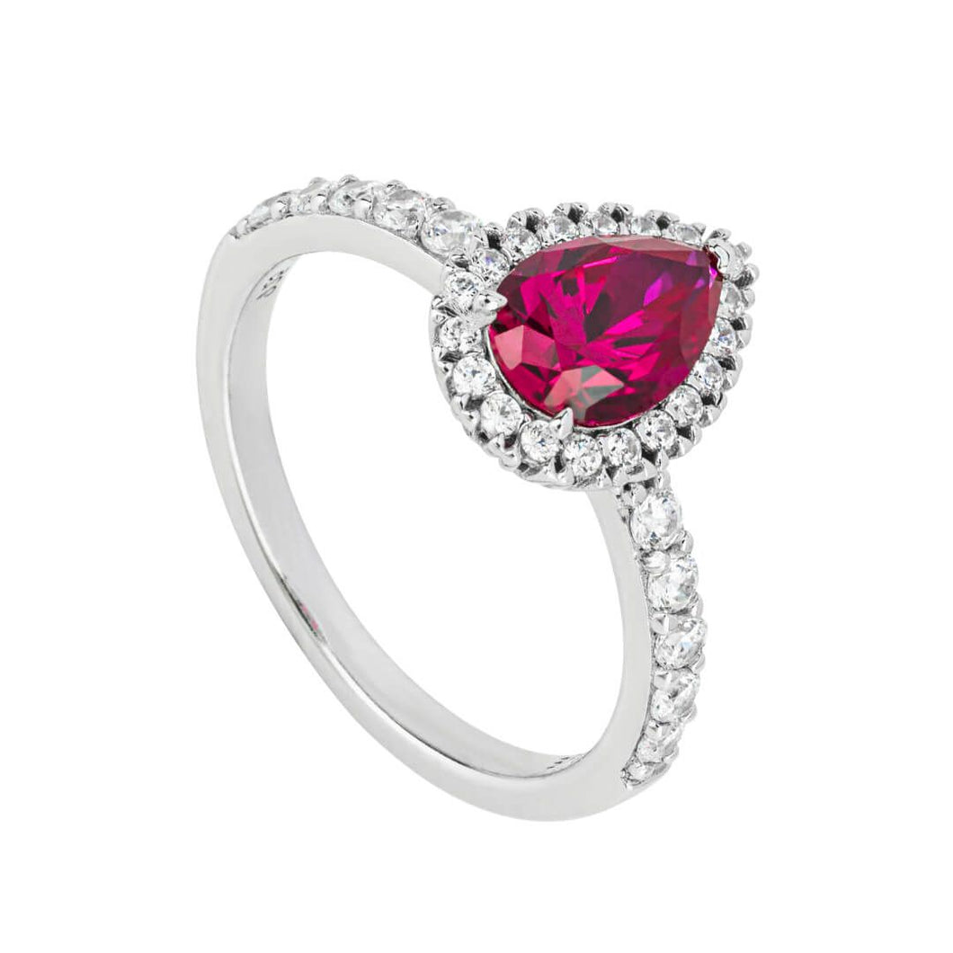 Ruby Red Colour Cubic Zirconia Cluster Ring