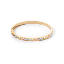 Load image into Gallery viewer, Bangle Stainless Steel &amp; Crystals Gold Multi Pastel
