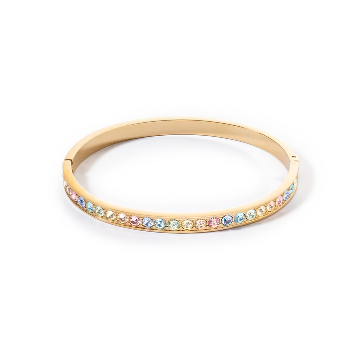 Bangle Stainless Steel & Crystals Gold Multi Pastel
