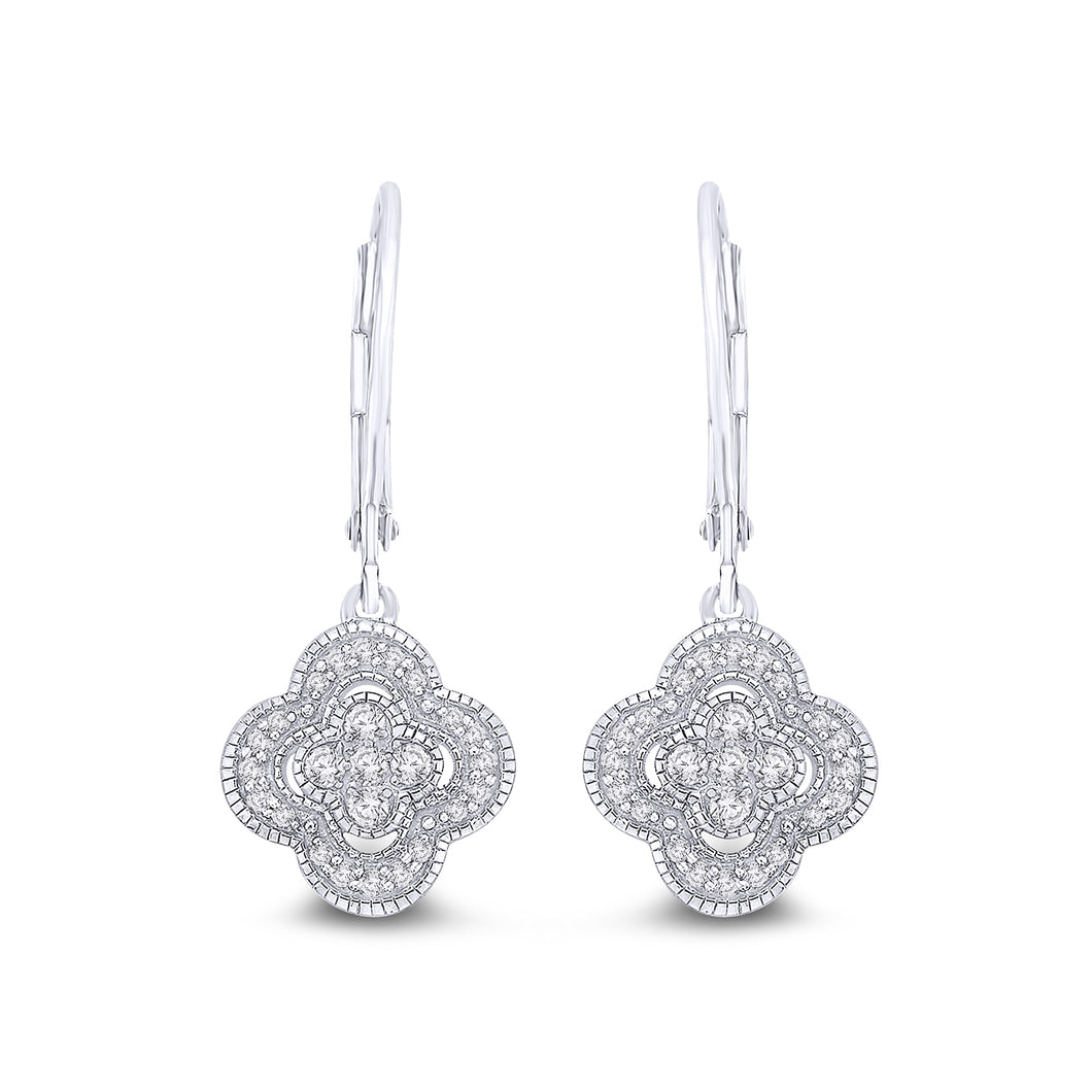 White Gold And Diamond Flower Drop Earrings