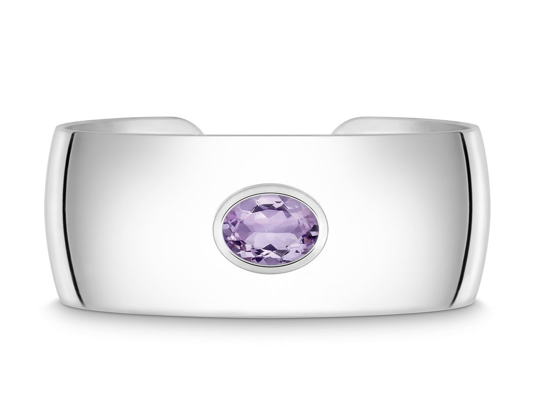 Sterling Silver And Amethyst Cuff Bangle