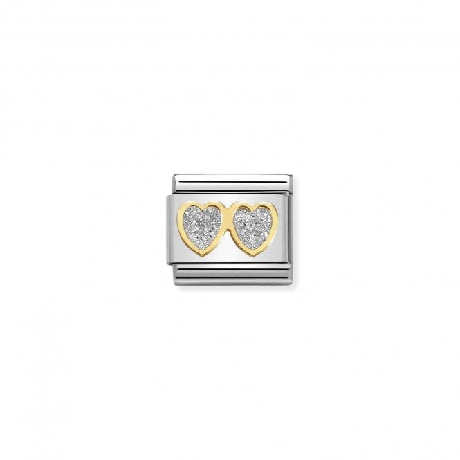 Composable Classic Link Bonded Yellow Gold And Enamel Silver Glitter Hearts