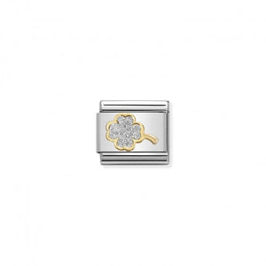 Composable Classic Link Bonded Yellow Gold And Enamel Silver Glitter Four Leaf Clover