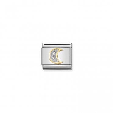 Composable Classic Link Bonded Yellow Gold And Enamel Silver Glitter Moon