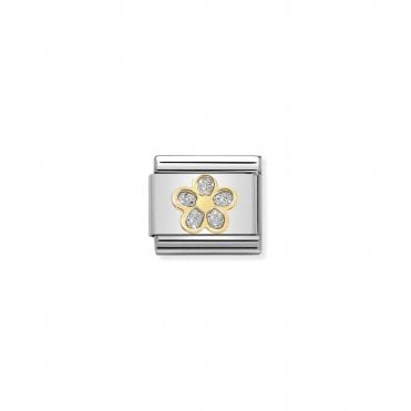 Composable Classic Link Bonded Yellow Gold And Enamel Silver Glitter Flower