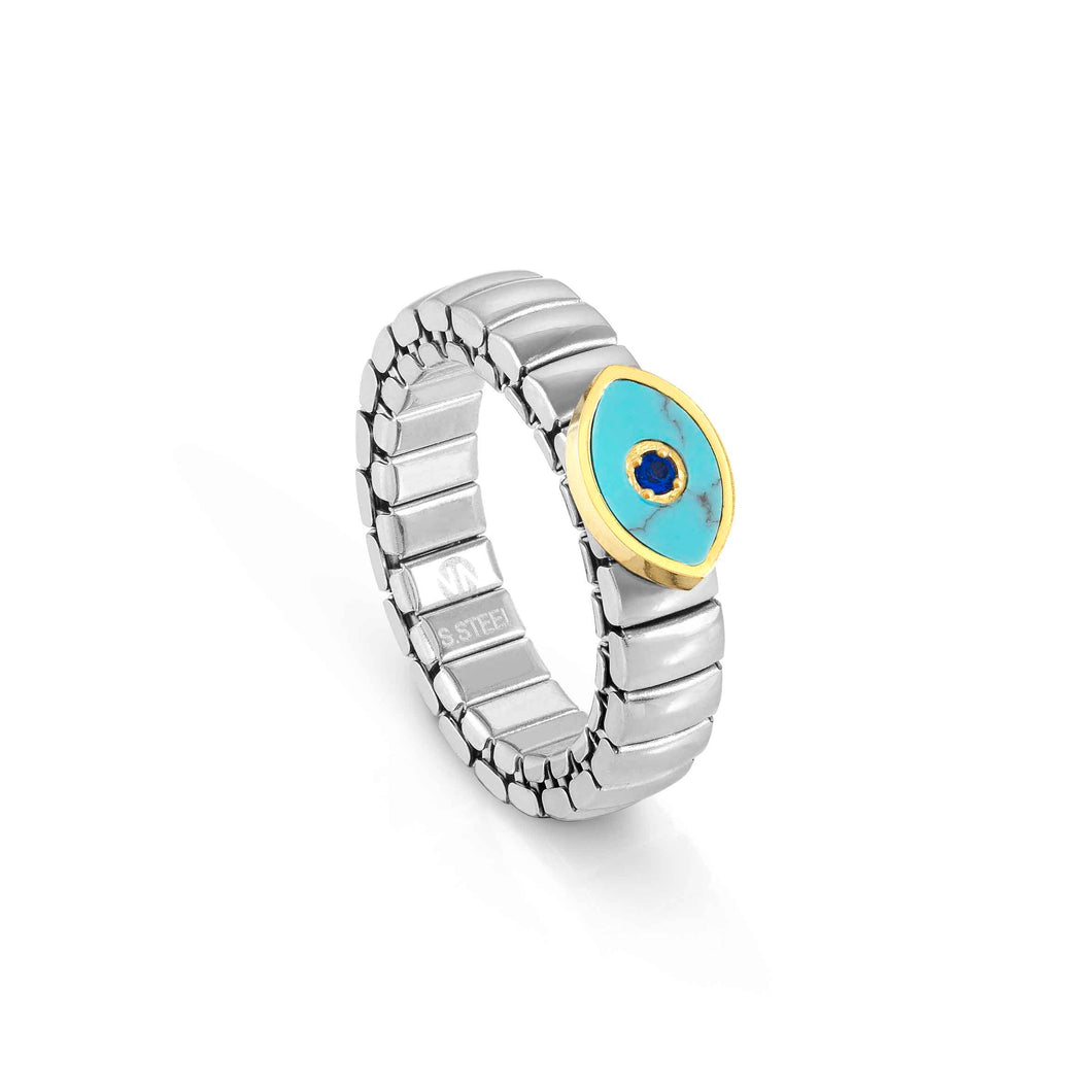 Extension Life Edition Ring Stainless Steel And Yellow PVD With Turquoise Eye