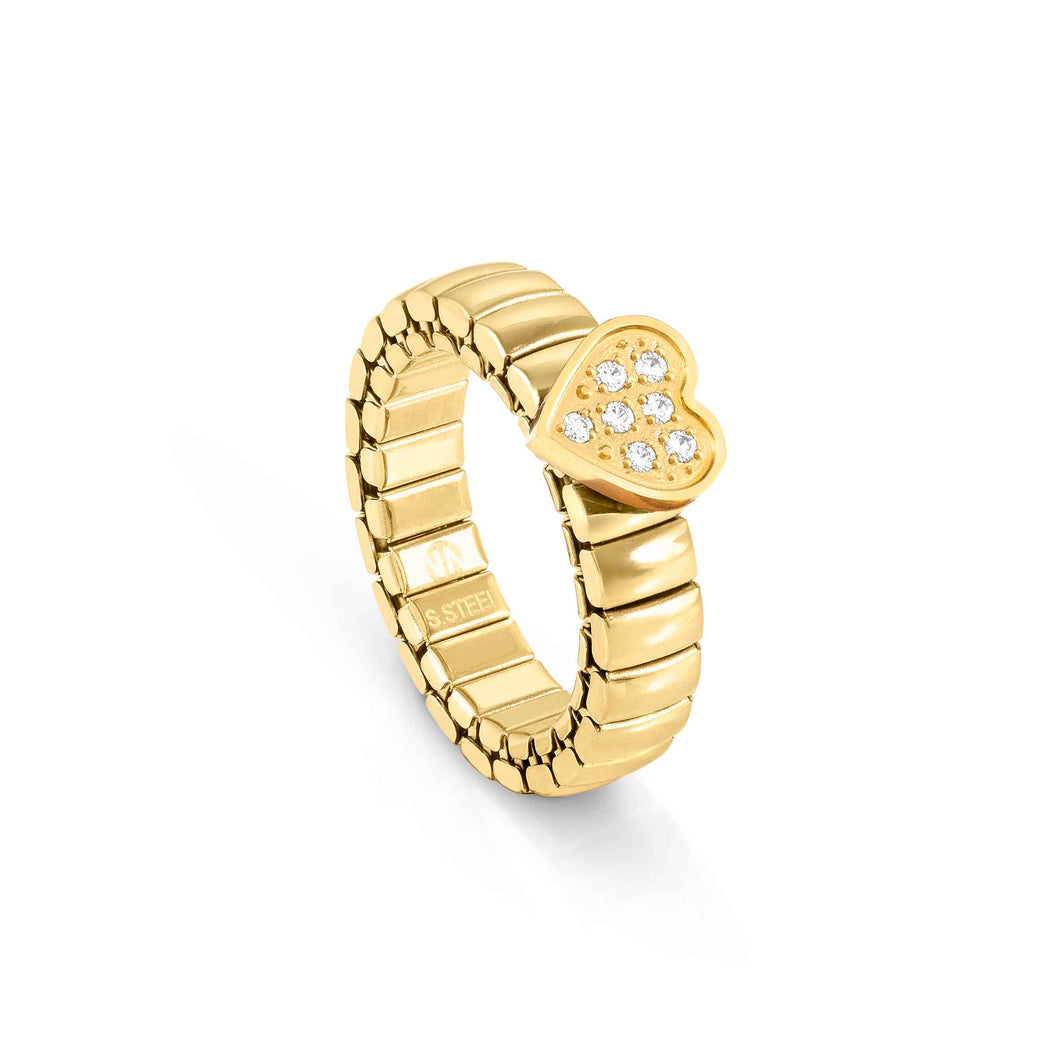 Extension Life Edition Ring Stainless Steel Yellow PVD With Heart And Stones