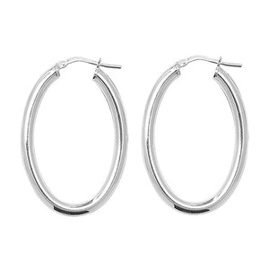 Silver Oval Plain Hoop Earrings