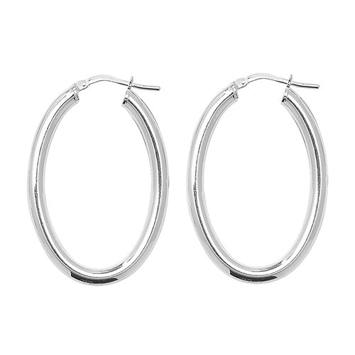 Silver Oval Plain Hoop Earrings
