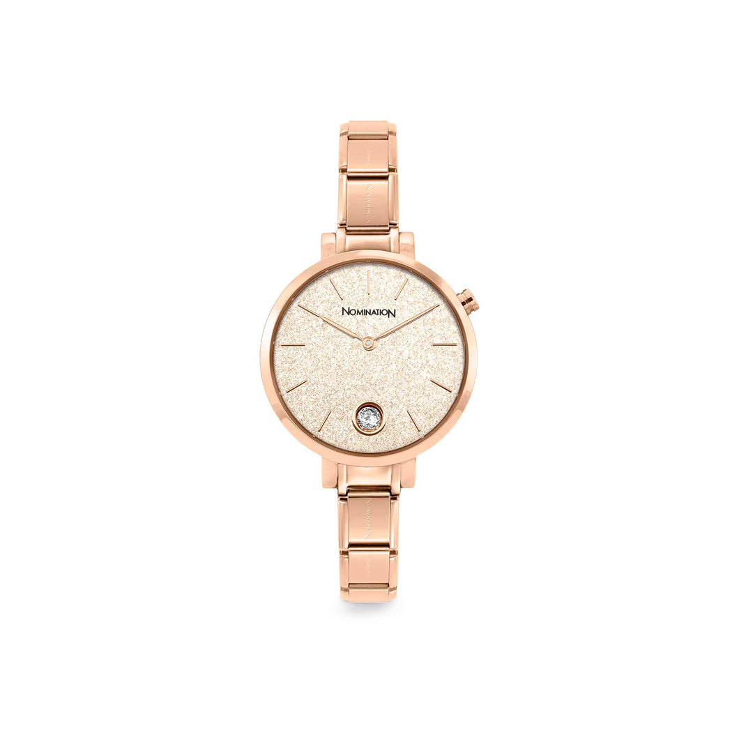 Composable Watch Rose Gold Plated With Glitter And Cubic Zirconia