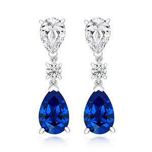 Triple Drop Earrings Set With Blue And Clear Cubic Zirconia
