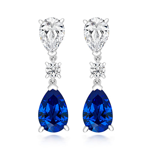 Triple Drop Earrings Set With Blue And Clear Cubic Zirconia