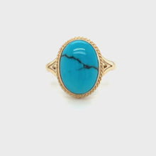 Load and play video in Gallery viewer, 9ct Yellow Gold Oval Cabochon Matrix Turquoise Ring
