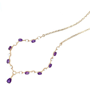 9ct Yellow Gold Amethyst And Cultured Pearl Necklace