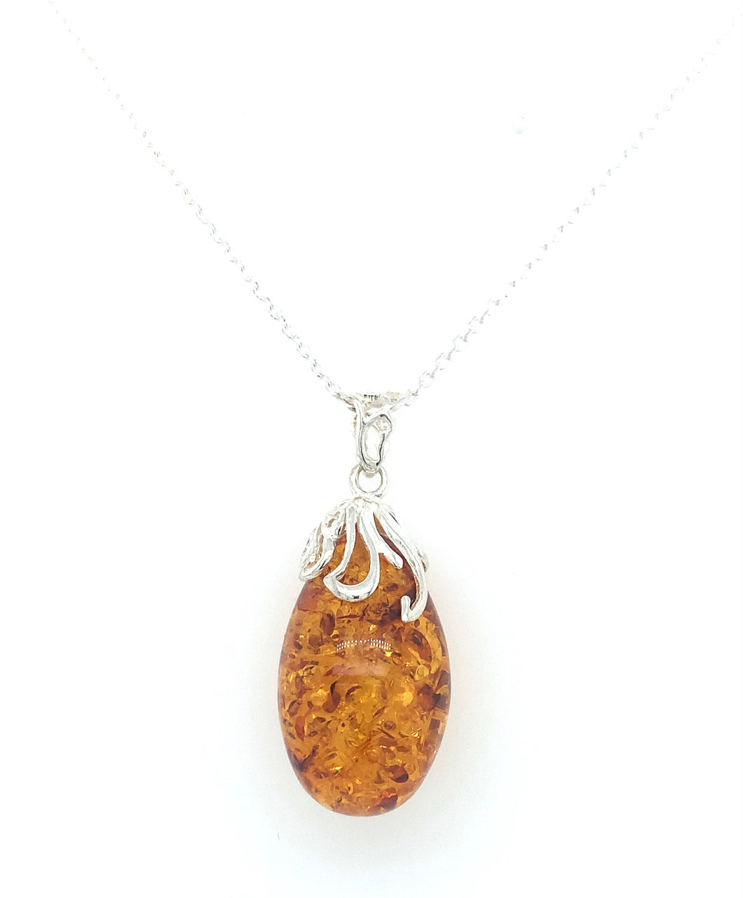 Sterling Silver And Amber Droplet Pendant