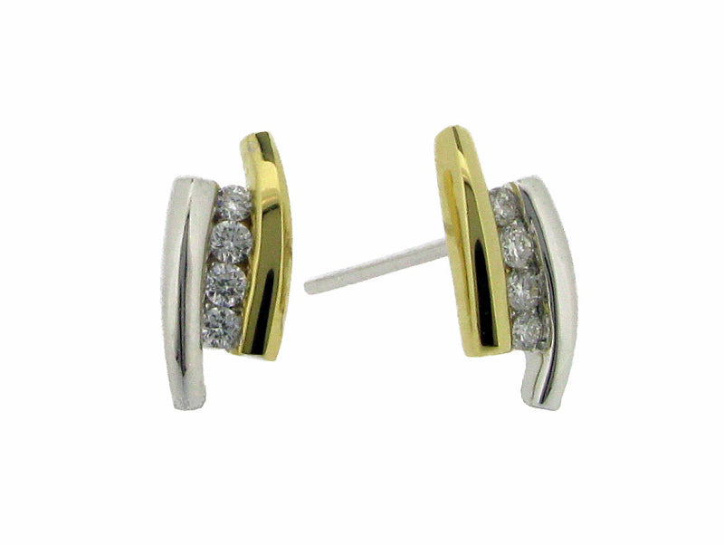 18ct Yellow And White Gold Diamond Set Earrings