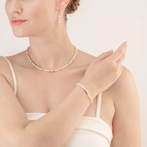 Necklace Cube Trilogy & Oval Freshwater Pearls