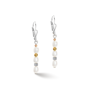 Earrings Cube Trilogy & Oval Freshwater Pearls