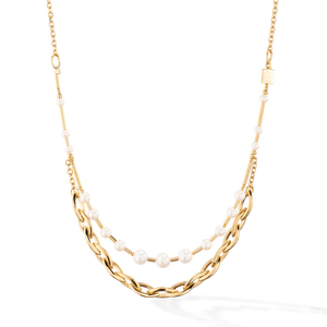 Necklace Freshwater Pearls & Chunky Chain Navette Multi-Wear White Gold