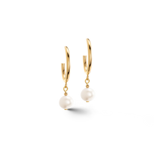 Load image into Gallery viewer, Earrings Creole Freshwater Pearls &amp; Chunky Chain Navette Multi-Wear White-Gold
