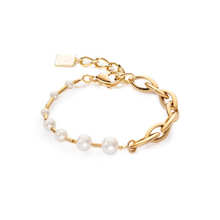 Load image into Gallery viewer, Bracelet Freshwater Pearls &amp; Chunky Chain Navette Multi-Wear White Gold
