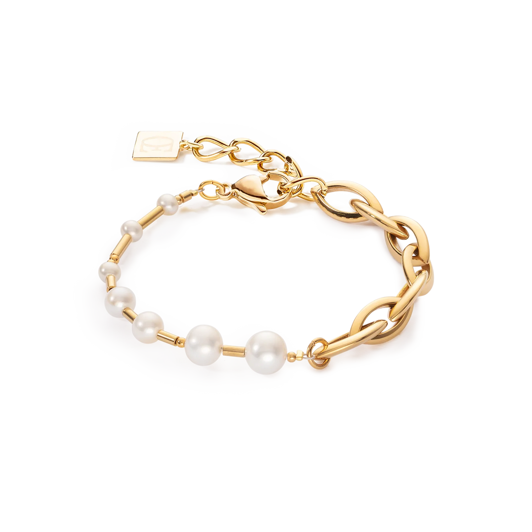 Bracelet Freshwater Pearls & Chunky Chain Navette Multi-Wear White Gold
