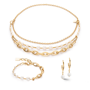 Bracelet Freshwater Pearls & Chunky Chain Navette Multi-Wear White Gold