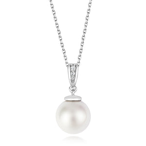 Classic 10mm Pearl Pendant With Stone Set Bale On Running Chain