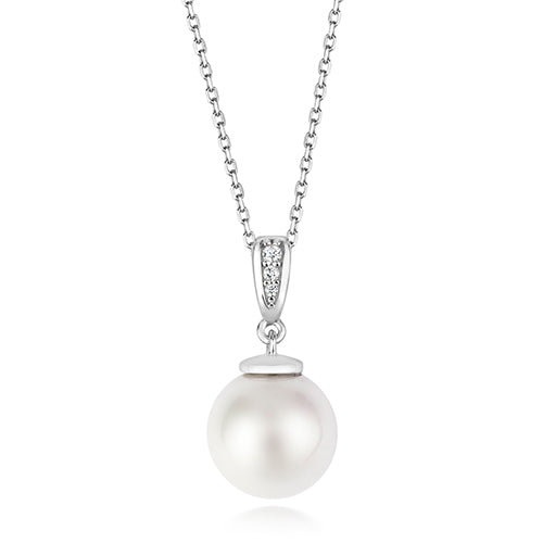 Classic 10mm Pearl Pendant With Stone Set Bale On Running Chain