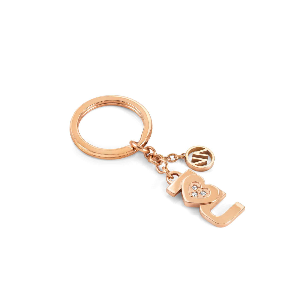 I Love You With Stones Key Ring - Rose Gold Plated