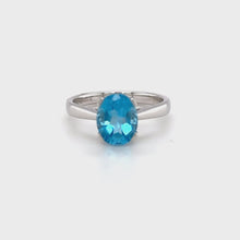 Load and play video in Gallery viewer, 9ct White Gold And Swiss Blue Topaz Ring
