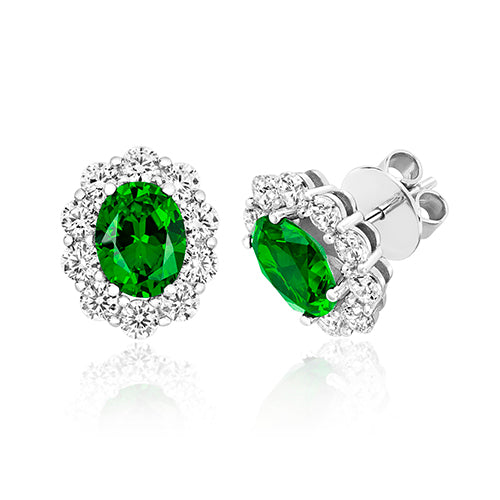Large Cluster Claw Set Oval Earrings 9x7mm Green Oval Centre