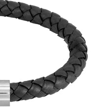 Load image into Gallery viewer, Braided Leather Brown and Stainless Steel Bracelet
