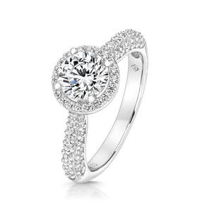 Halo Style Ring With Pavé Set Shoulders