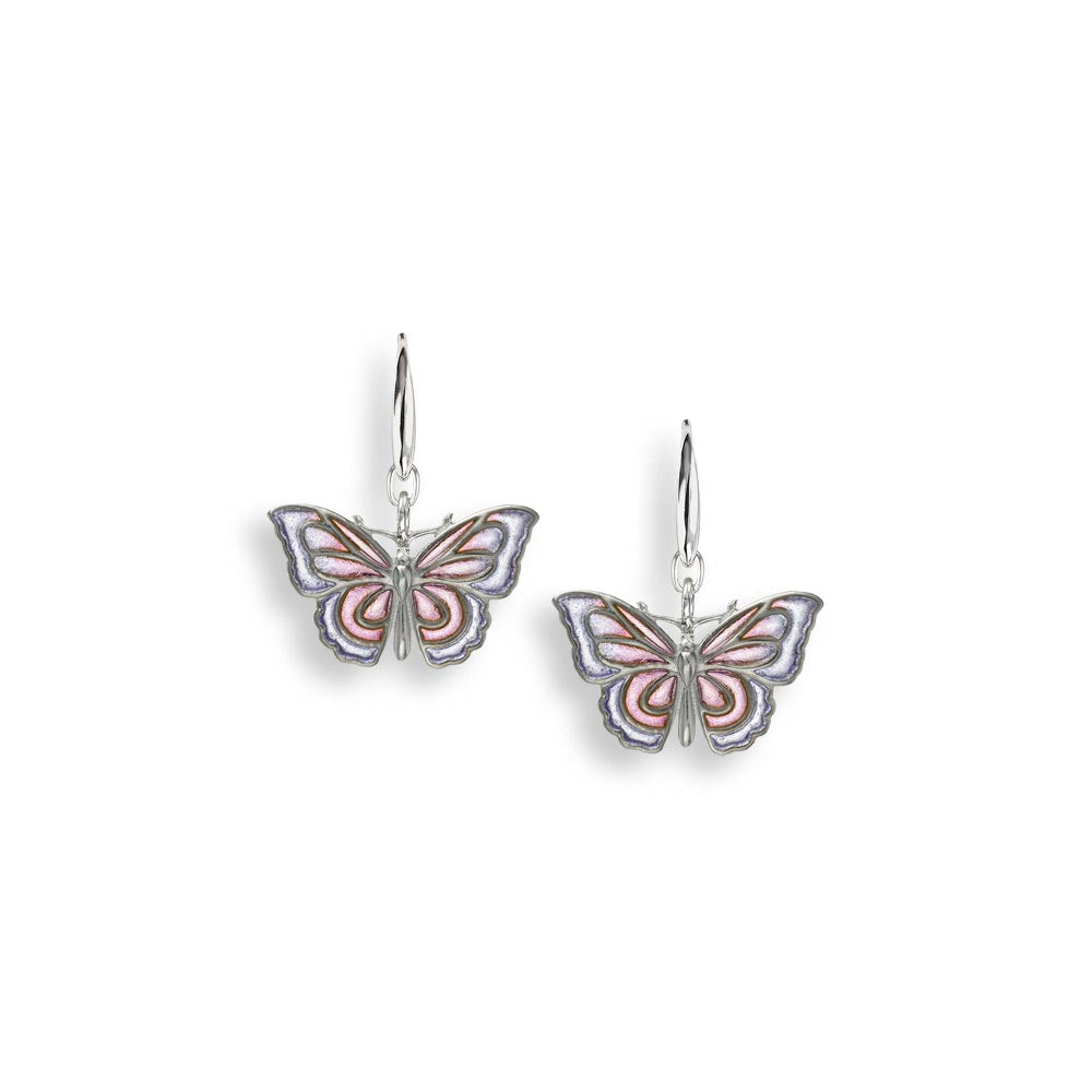 Purple Butterfly Wire Earrings Sterling Silver - Plique-a-Jour