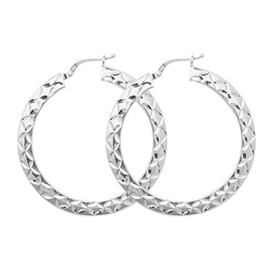 Silver 30mm Diamond Cut Hoop Earrings