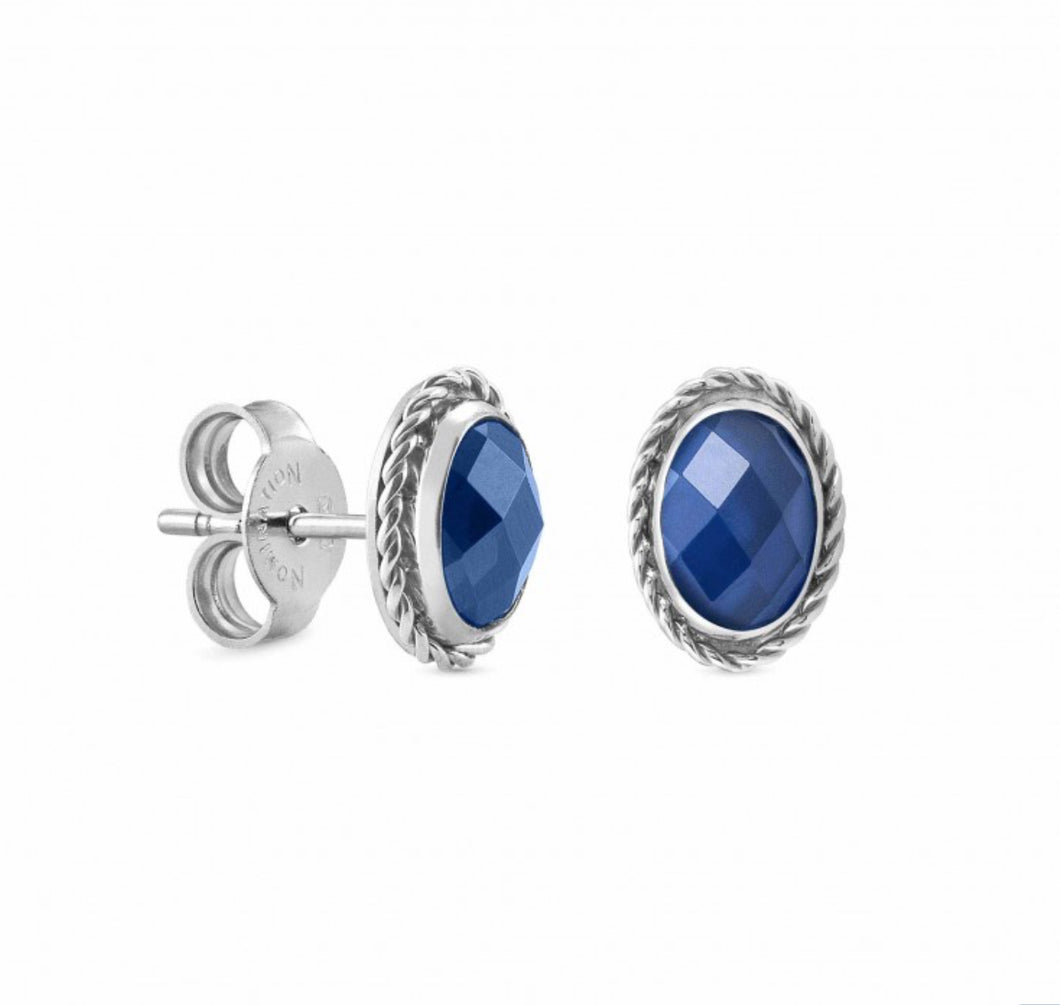Oval Earrings With Cubic Zirconia - Blue
