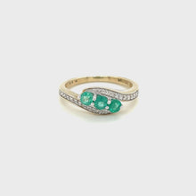 Load and play video in Gallery viewer, 9ct Yellow And White Gold Shaped Emerald And Diamond Ring
