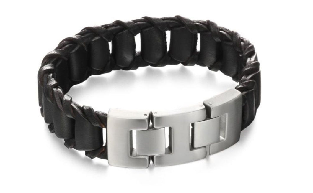 Black Leather Plaited Bracelet