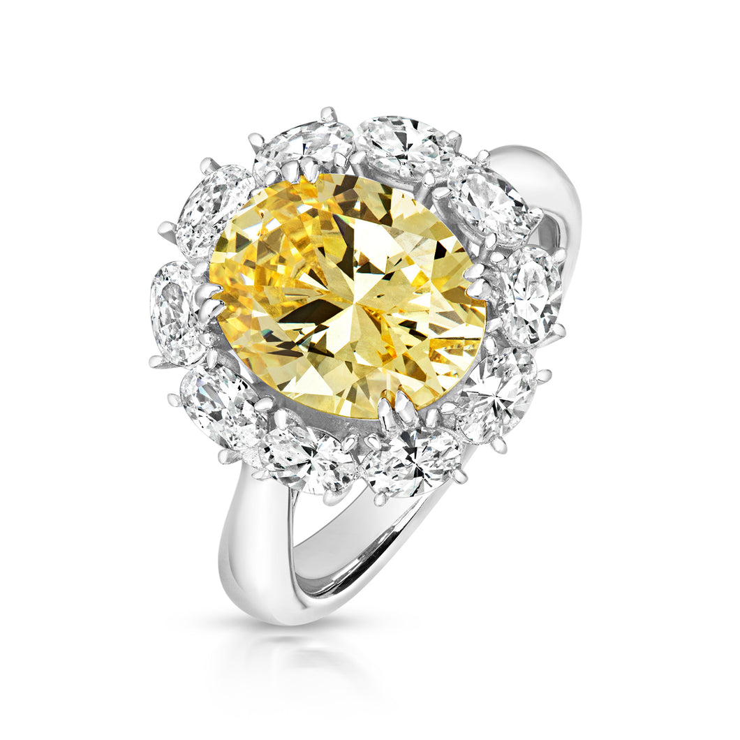 Dress Ring Yellow Oval Centre Cubic Zirconia