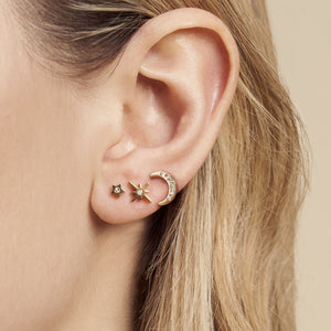 Celestial North Star & Moon Gold Stud Earrings Set