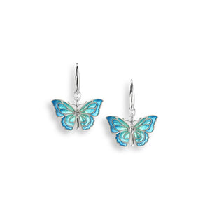 Blue Butterfly Wire Earrings Sterling Silver - Plique-a-Jour