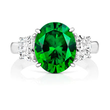 Load image into Gallery viewer, Three Stone Ring Green Oval Cubic Zirconia Centre Stone
