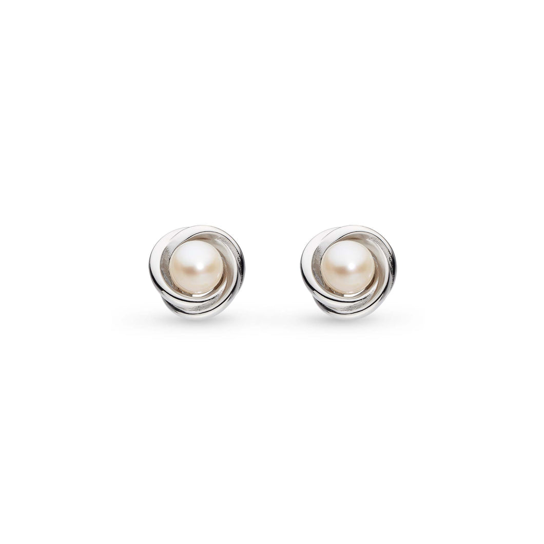 Bevel Trilogy Pearl Stud Earrings