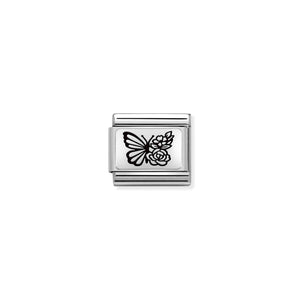 Composable Classic Link Butterfly With Flowers In Silver