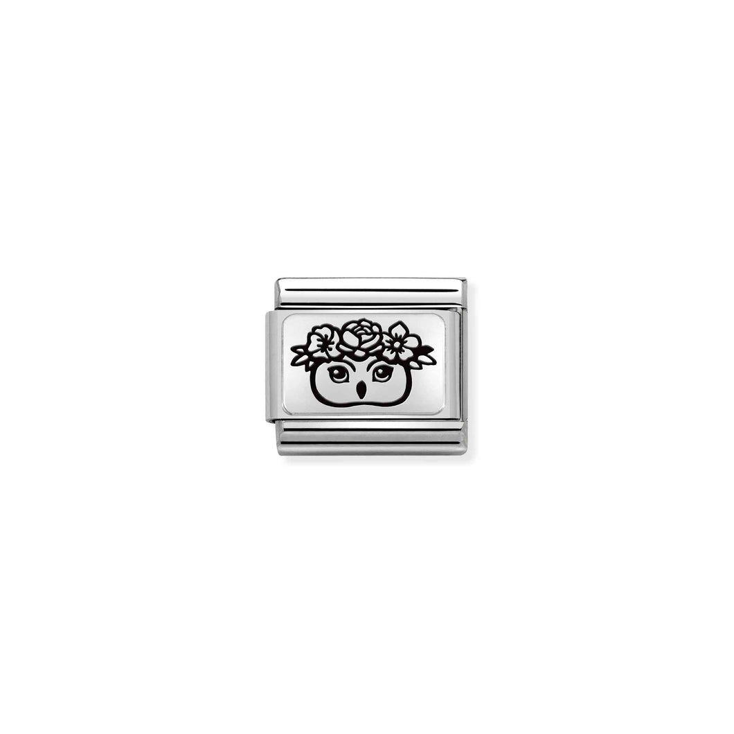 Composable Classic Link Owl With Flowers In Silver