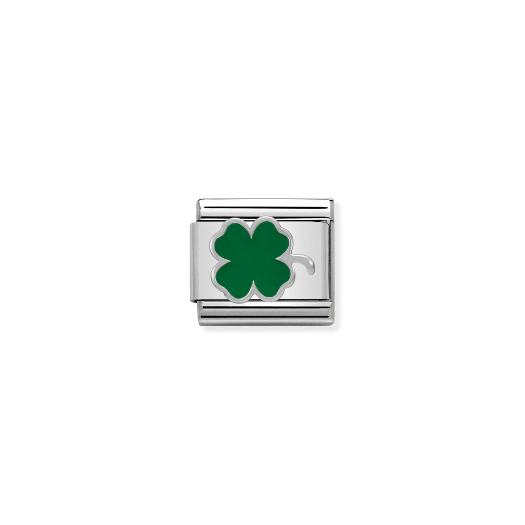 Composable Classic Link Green Clover In Silver And Enamel