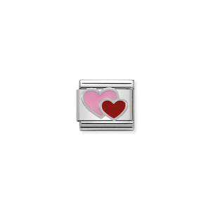 Composable Classic Link Pink And Red Double Heart In Silver And Enamel